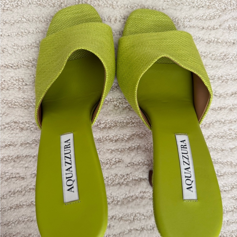 Aquazzura Bright Lime Green Open-Toe Slide Mules